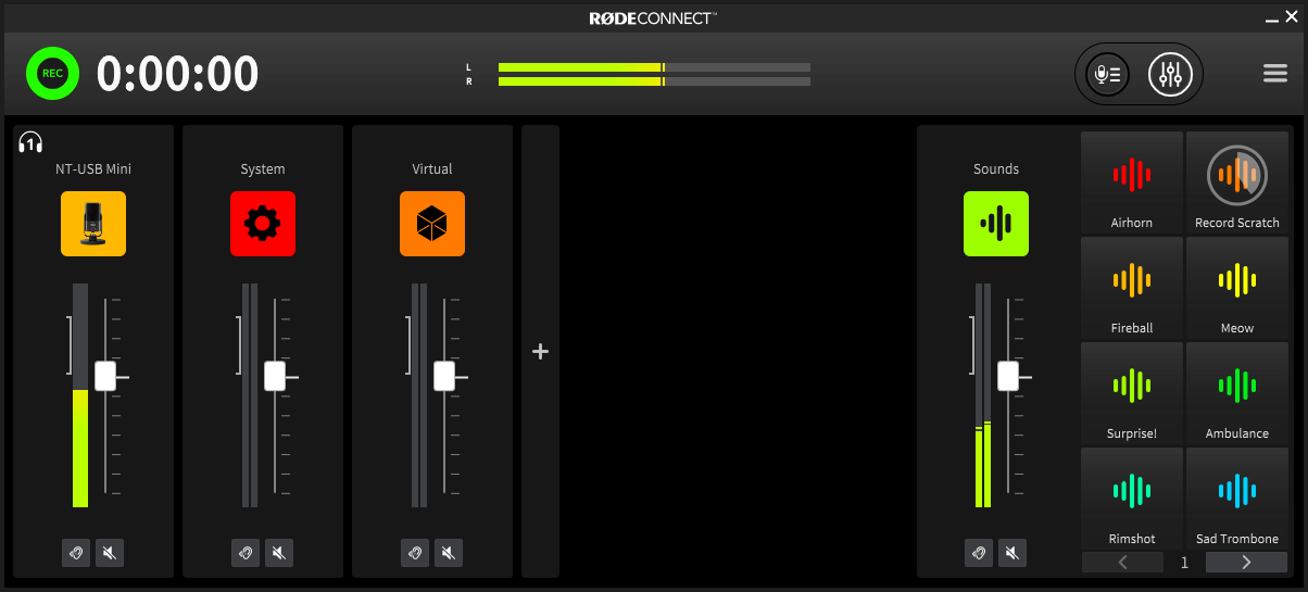 RØDE Connect interface showing sound pads being played